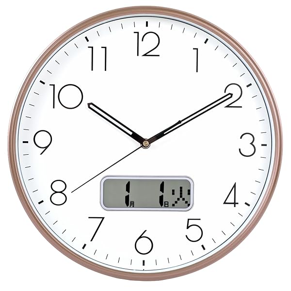 掛け時計 電波時計 日付 曜日表示 直径35cm ステップ秒針 (ブラウン) Z-128