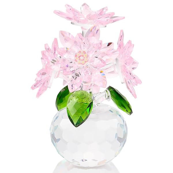 K9 クリスタルフラワー 蓮の花 置物 枯れない花 造花 花束 オシャレ インテリア 蓮 ガラス細工 飾り 小物 お祝い 母親 誕生日 クリスマス 母の日 結婚記念日 退職祝い プレゼント 女性 人気 妻へ 彼女への贈り物 - ピンク