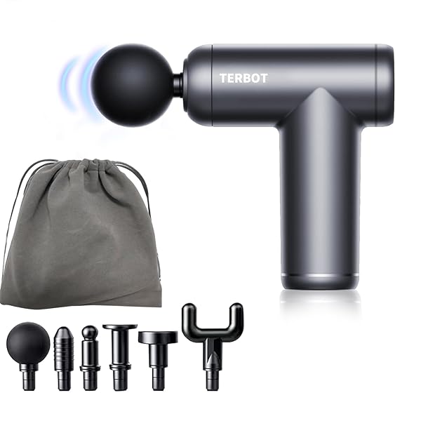 ハンディ筋膜リリースガン 380g超軽量 6種類ヘッド付属 6段階振動調整 Type-C充電 静音モード 収納ケース付き（グレー）