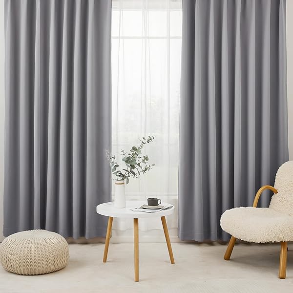 カーテン 遮光カーテン 4枚セット 1級遮光 ライトグレー 幅100cm丈210cm 断熱 防寒 防音 省エネ 無地 洗える 寝室 リビング用 (ドレープカーテン2枚・レースカーテン2枚)