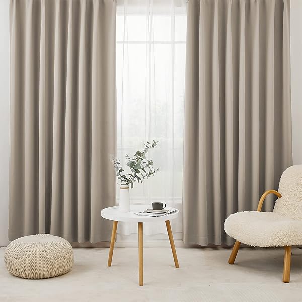 カーテン 遮光カーテン 4枚セット 1級遮光 カーキ 幅100cm丈140cm 断熱 防寒 防音 省エネ 無地 洗える 寝室 リビング用 (ドレープカーテン2枚・レースカーテン2枚)