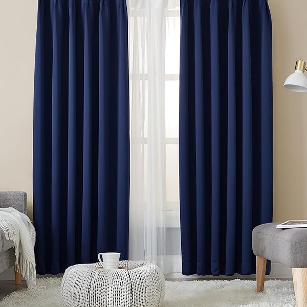 カーテン 遮光カーテン 4枚セット 1級遮光 ネイビー 幅100cm丈195cm 断熱 防寒 防音 省エネ 無地 洗える 寝室 リビング用 (ドレープカーテン2枚・レースカーテン2枚)
