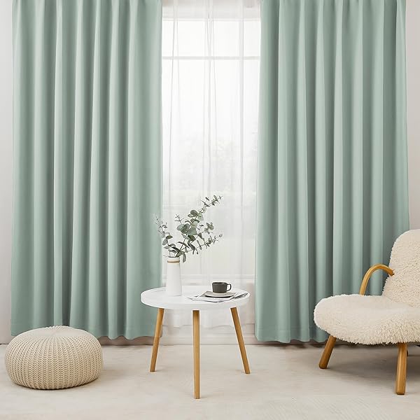 カーテン 遮光カーテン 4枚セット 1級遮光 カルダモングリーン 幅100cm丈120cm 断熱 防寒 防音 省エネ 無地 洗える 寝室 リビング用 (ドレープカーテン2枚・レースカーテン2枚)