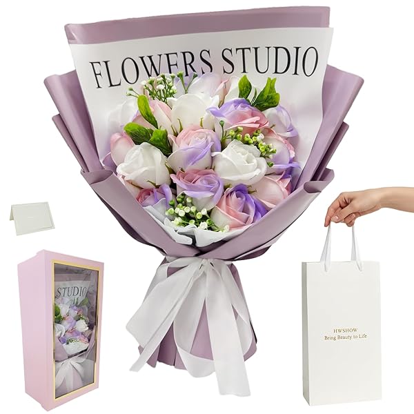 ソープフラワー 花束 造花 グラデーションカラー 誕生日 結婚記念日 プレゼント ギフト インテリア バラ 枯れない お花 手提げ付き メッセージカード付き 女性 母の日 敬老の日 還暦 バレンタインデー クリスマス 新年 彼女 送別会 退職感謝 お