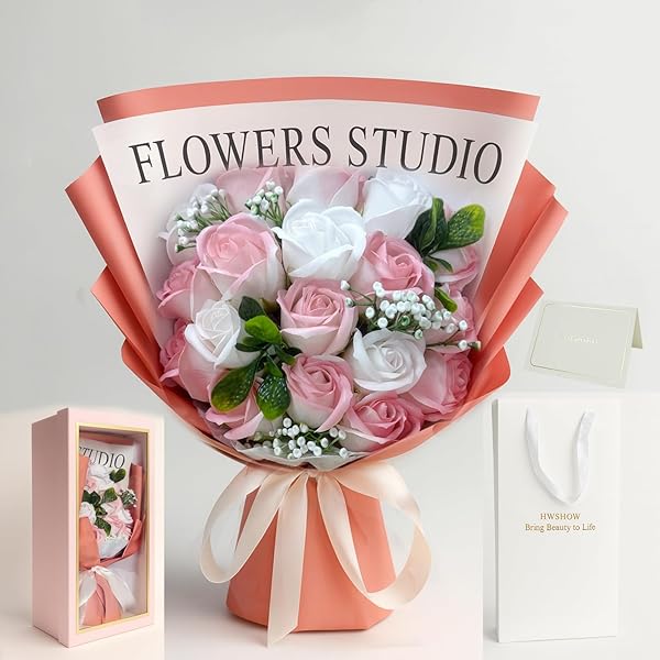 ソープフラワー 花束 造花 グラデーションカラー 誕生日 結婚記念日 プレゼント ギフト インテリア バラ 枯れない お花 手提げ付き メッセージカード付き 女性 母の日 敬老の日 還暦 バレンタインデー クリスマス 新年 彼女 送別会 退職感謝 お