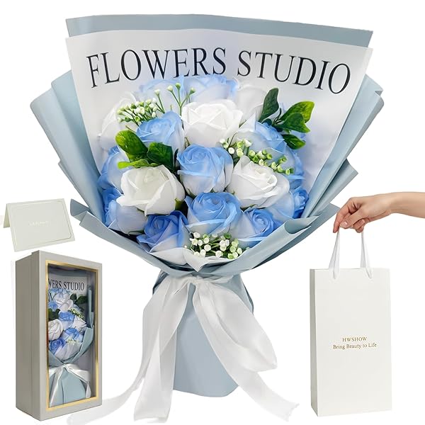 ソープフラワー 花束 造花 グラデーションカラー 誕生日 結婚記念日 プレゼント ギフト インテリア バラ 枯れない お花 手提げ付き メッセージカード付き 女性 母の日 敬老の日 還暦 バレンタインデー クリスマス 新年 彼女 送別会 退職感謝 お