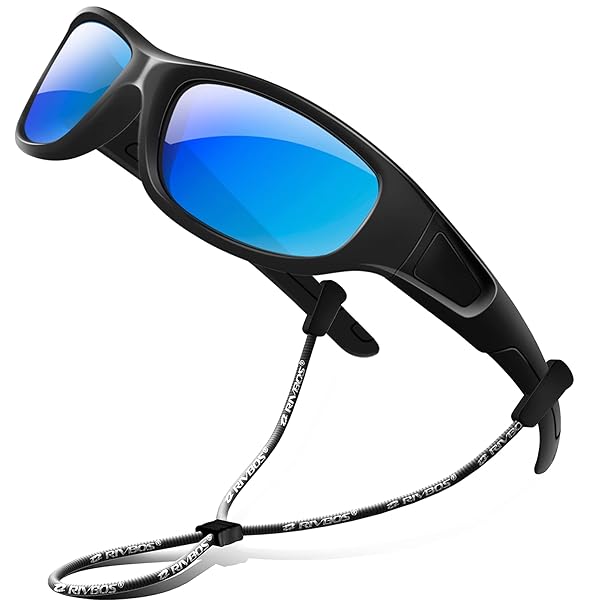 リバッズ RBK037 キッズ 子供用サングラス 偏光レンズ ゴムフレーム UVカット (ブラック＆ブラック ミラー レンズ)