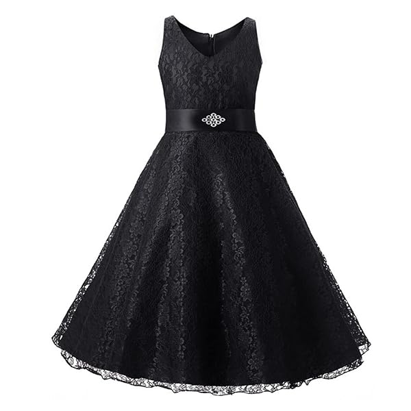 子供ドレス 結婚式 女児 ドレス ウェディングレース ノースリーブ お嬢様 ピアノ発表会パーティー 入学式 誕生会 卒業式 演奏会 (130,ブラック)