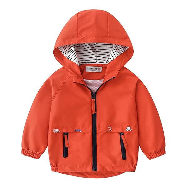 ウインドブレーカー キッズ 男の子 子供 アウター ジャンパー 春 秋 薄手 裏地付き 撥水 防風 防寒 80-140cm (オレンジレッド,90)