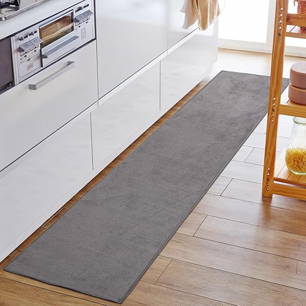 キッチンマット フランネルマット 43×210cm キッチンラグ マット 滑り止め付き フランネル生地 短毛 洗える ラグマット お手入れ簡単 床暖房対応 オールシーズンで使える おしゃれ シンプル 無地 グレー