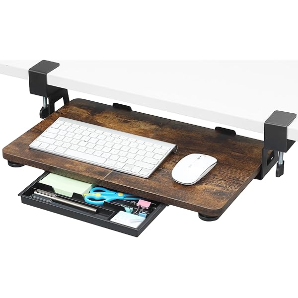 キーボードトレイ キーボードスライダー 天板2枚接ぎ 500*300mm 引き出し付き 文具収納 後付け クラン..