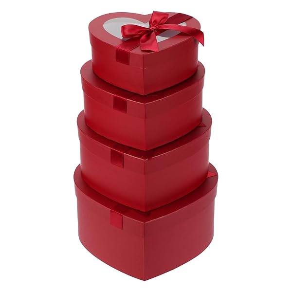 ギフトボックス プレゼントボックス 母の日 ラッピング箱 入れ子4個入 バレンタイン サプライズボックス 誕生日 クリスマス 父の日 プレゼント (赤(窓付き)...