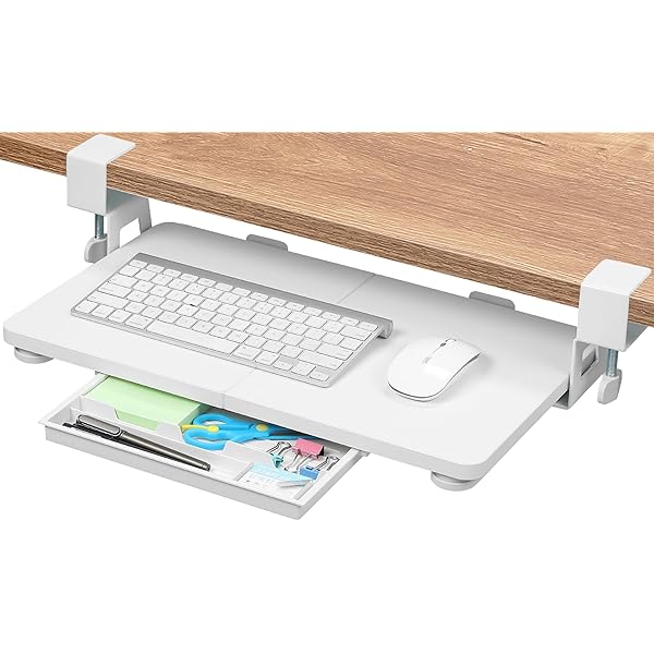 キーボードトレイ 後付け クランク式 キーボードスライダー 天板2枚接ぎ 500*300mm 引き出し付き 文具..