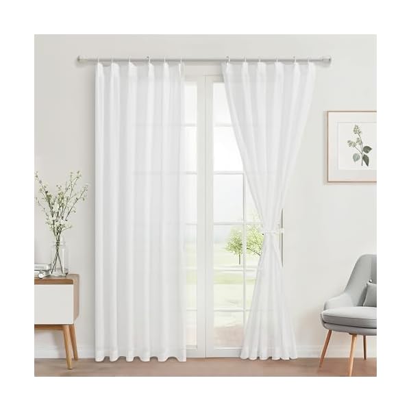 レースカーテン 2 枚組 幅 100× 丈 208cm ホワイト 防 UV・断熱・保温 外から見えにくい 夜も透けない 洗える リビング・寝室・キッチン用 四季対応 縫い付きバンド