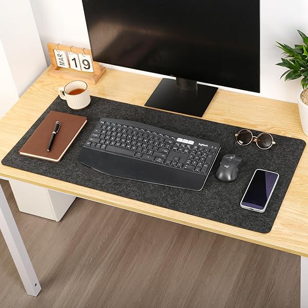 デスクマット マウス対応 フェルトデスクマット 滑り止めデスクパッド 大型マウスパッド 汚れ防止 防水 防油 断熱 お手入れ簡単 (ダークグレー, 80x40cm)
