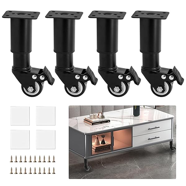 家具用キャスター diy 家具用脚 キャスター付き 360度回転 ブレーキ付き 高さ調節可能 家具用脚 防振・静音 脚付き家具用 家具の移動が楽になる (黒, 14cm-16cm)