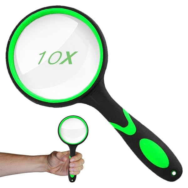 手持ちルーペ 拡大レンズ 拡大鏡 虫眼鏡 レンズ径65mm 高倍率タイプ 10倍拡大 手持ち読書拡大鏡 携帯便利 見やすい 高齢者及び専門家使用可能 趣味観察/新聞/読書/地図/科学教室に使用 (グリーン)