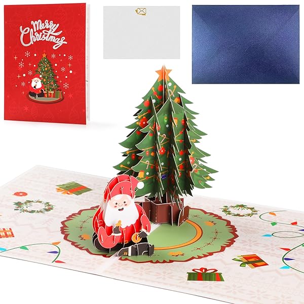 クリスマスカード 立体 3D クリスマスツリー ポップアップ サンタクロースカード グリーディングカード..