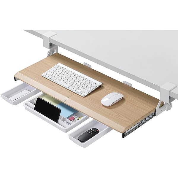 キーボードスライダー 後付け キーボードトレイ クランク式 引き出し付き 天板2枚接ぎ 幅680*奥300mm ..