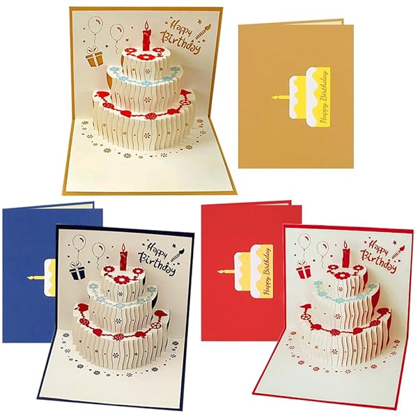 バースデーカード 3枚セット 3D立体 誕生日 メッセージ ポップアップ グリーティング バースデ カード お誕生日 祝い 感謝 封筒付き (タイプD)