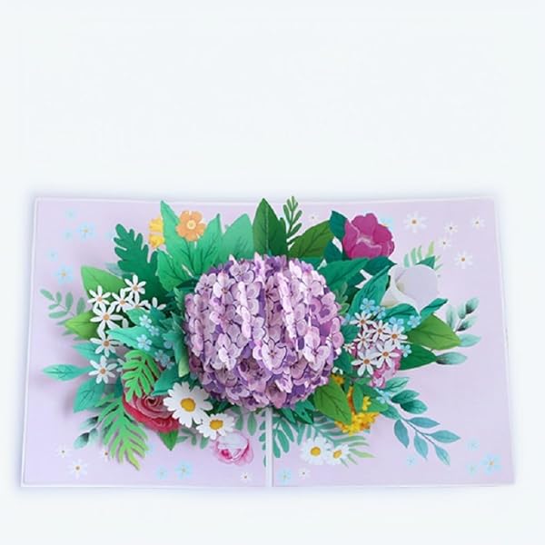 感謝を立体で伝える花のポップアップカード - 母の日/敬老の日/結婚式用封筒付きメッセージカードセット (003)