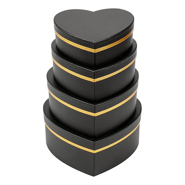 ギフトボックス プレゼントボックス 母の日 ラッピング箱 入れ子4個入 サプライズボックス 誕生日 クリスマス プレゼント (ブラック, ハート型)