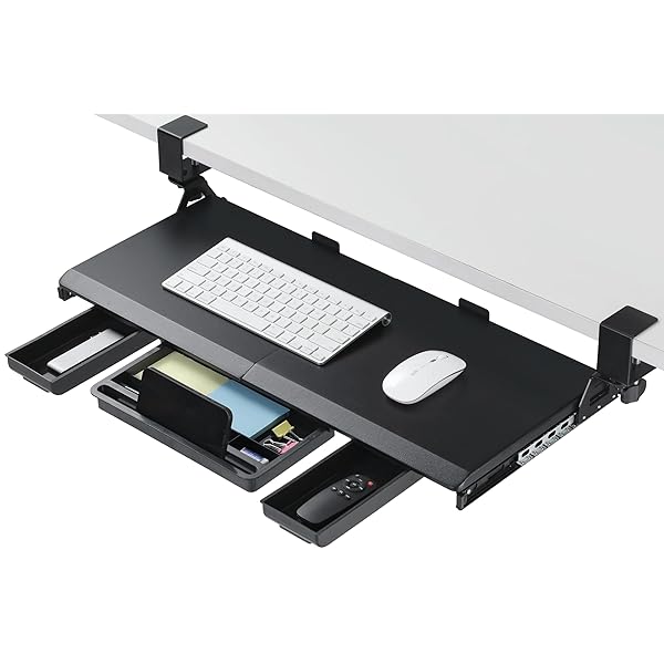 キーボードスライダー 後付け キーボードトレー クランク式 引き出し付き 天板2枚接ぎ 幅680*奥300mm ..