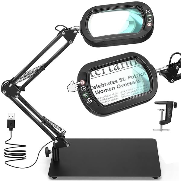 【1台2役】 卓上拡大鏡ライト付き 長方形ルーペ 作業用拡大鏡 5倍の倍率 折りたたみ式 角度調整可能 無..
