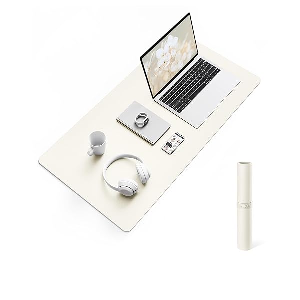 デスクマット マウス対応 レザー デスクマット 大型マウスパッド 裏面はスエード 滑り止め 厚さ2mm 防水 防油 断熱 お手入れ簡単 オフィス 自宅用 装飾用 デスクパッド（クリーム色，80*40cm）