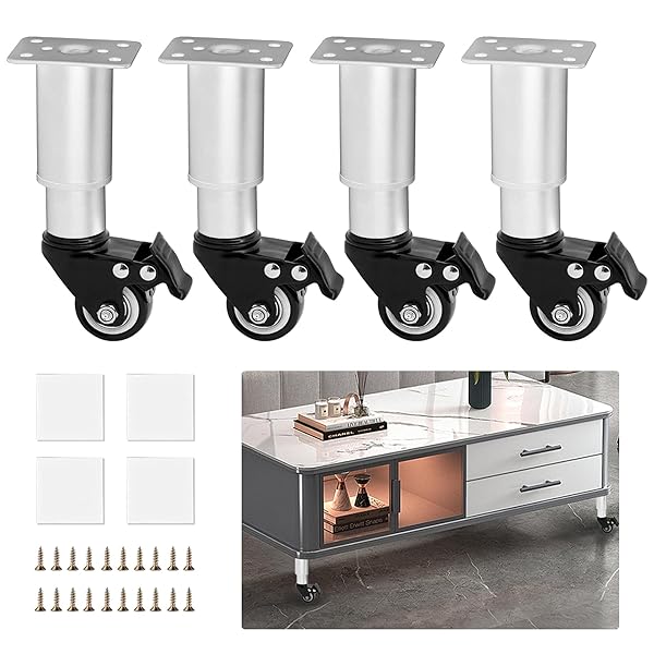 家具用キャスター diy 家具用脚 キャスター付き 360度回転 ブレーキ付き 高さ調節可能 家具用脚 防振・..