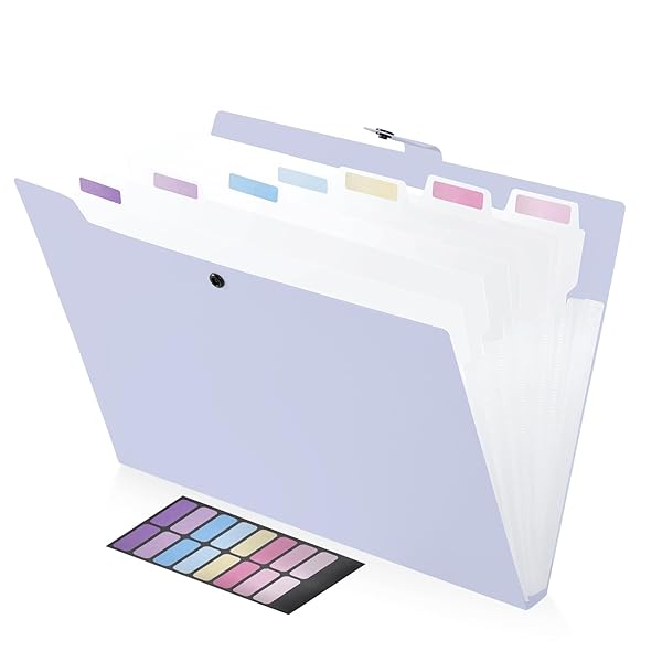 Document File, 8 Pockets, A4 Size, Expandable Folder, Snap Closure, Accordion File, with Divider Labels, Waterproof, Classified Storage, Transparent Dividers, Print Organizer, Document Storage Box, Multifunctional Document Case, Lightweight, Portable (8 Pockets, 1 pc, Purple)