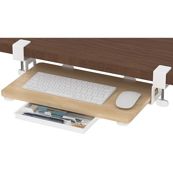 キーボードトレイ キーボードスライダー 天板2枚接ぎ 500*300mm 引き出し付き 文具収納 後付け クラン..