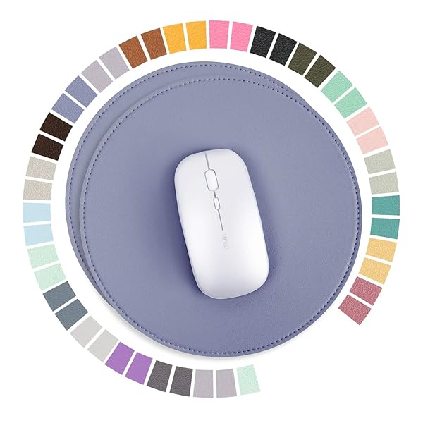 マウスパッド PUレザー 埃 水防止 たくさんの色 滑り止め 薄型マウスパッド 耐久性良い 光学式マウス対応 二枚セット（丸型，藤色）