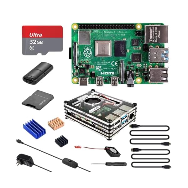 Raspberry Pi 4（4GB技適マーク付き）/ 32GBのMicroSDカード/ 5V 3A USB-Type-C ON/OFFスイッチ付き電源アダプター/2つのMicroHDMI-to-HDMIケーブルライン/1つ9層ケース/冷却ファン/三