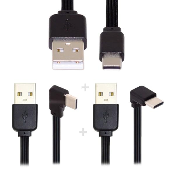 3個/ロット USB 2.0 Type-A オス - USB-C Type-C オス 角度付きデータ フラット スリム FPC ケーブル FPV & ディスク & 電話用 13cm