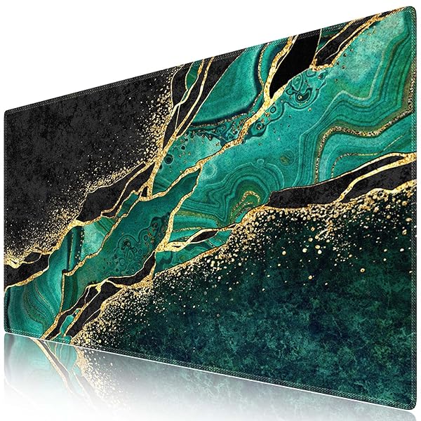 マウスパッド ゲーミング 大型 大理石柄 デスクマット90x40cm 耐水性 清潔しやすい 滑り止め ゴムベースデスクマット 仕事 ゲーム オフィス ホーム用（ダークグリー）