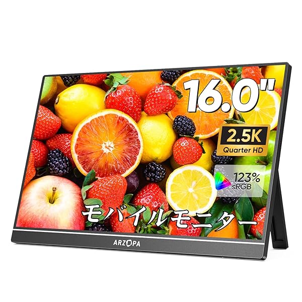 16インチ 2.5K モバイルモニター 2560x1600 QHD 非光沢IPS液晶パネル ディスプレイ 123% sRGB 広色域 モニター 持ち運び 薄型 軽量USB C/mini HDMI/スピーカー内蔵 スマホ/PC/Mac/ゲーム機 ゲーミ