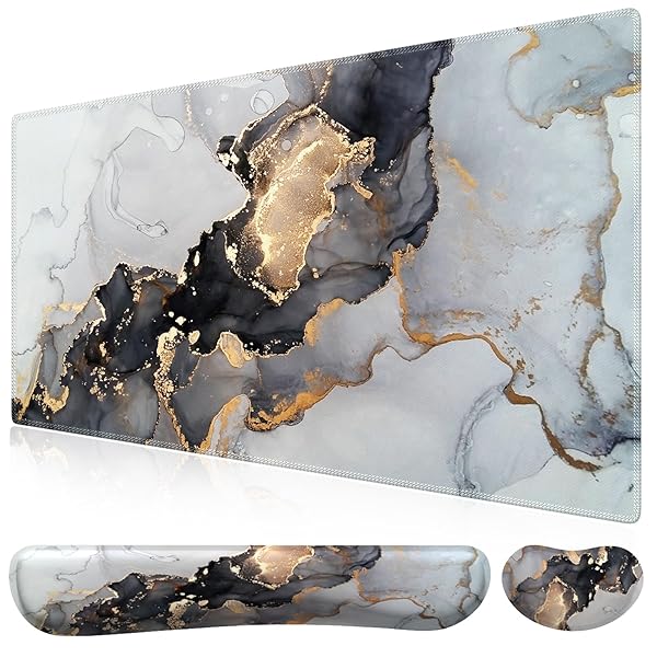 マウスパッド リストレスト3点セット 90x40cm 大型 ゲーミングマウスパッド 低反発 キーボード用+マウス用 手首クッション 長さ45+14cm 人間工学 アームレスト 疲労軽減 ゴムベース 滑り止め（ブルーグレー）