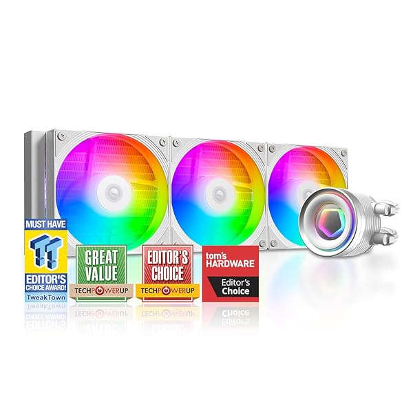 FX360 INF ホワイト 360mm 液体CPUクーラー、AIOクーラー ARGBインフィニティミラーエフェクト、3x120mmデイジーチェーンファン、低騒音動作27.2dB(A)最大、Intel LGA1851/1700/1200/115X;