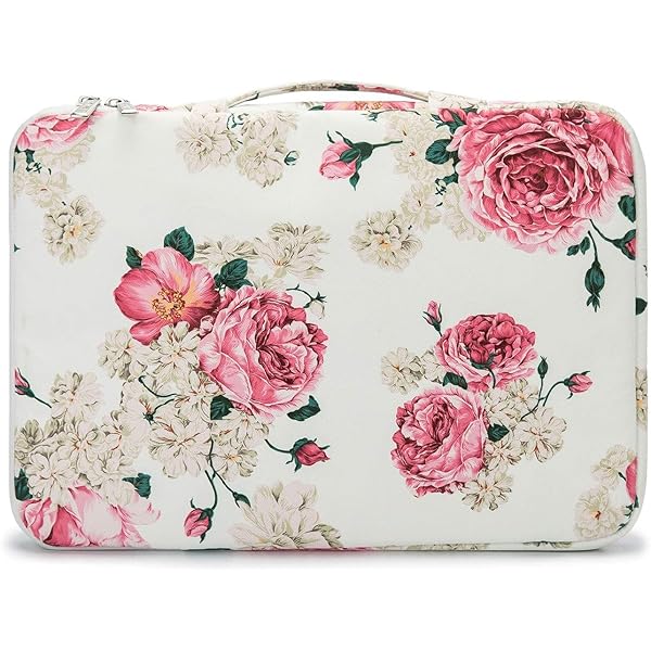 360° プロテクティブ クッション ラップトップ スリーブ バッグ ポケット付き ハンドル付き (Peony, 15 inch-15.6 inch)