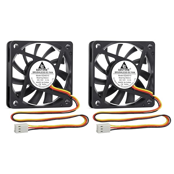 2PCS 60mm x 10mm 12VDC、PC ケースファン、3ピンPWM、コンピューターケースとCPUクーラー用、SSD ドライブの冷却
