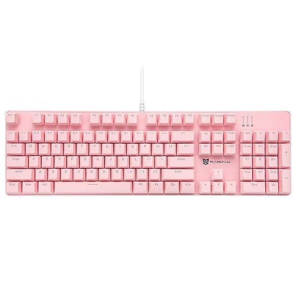メカニカル式ゲーミングキーボード 全104キーボード US配列 有線 USB有線キーボード LEDバックライト付き (青軸-ピンク)