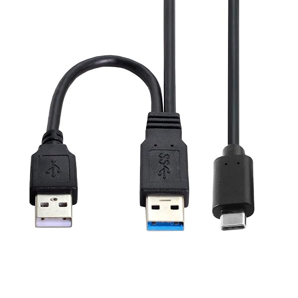 Type-C USB 3.0 Power Yケーブル、デュアルUSB3.0データ&USB2.0 Power A オス - USB-C USB 3.0ケーブル SSD HDD用追加電源付き