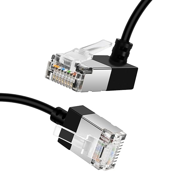 フレキシブ cat 6A イーサネットケーブル 270°L型上向き角度 5M、超薄型RJ45 Cat 6 LANケーブル 、高速10Gbps 550Mhzケーブル、対応 PC、ルーター、PS4、PS5用（ブラック）