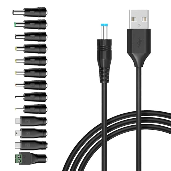 変換コネクタ 13種類 セット USB to DCケーブル 1.5m 5V 3A2A1A dc 変換コネクタ 外径5.5mm 内径2.1mm DCジャック（5.5x2.5、2.5x0.7、3.0x1.1、3.5x1.35、4.0x1.7、4.8x1.