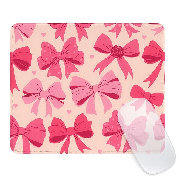 マウスパッド 蝶結び 疲労軽減 かわいい ゲーミングマウスマット リボン結び ゴム底 パーソナライズ デスクマット 滑り止め 水洗い 耐久性良い 柔軟 おしゃれ オフィス/ホーム用 9.5 X 7.8 インチ，ピンクと桜色蝶結び