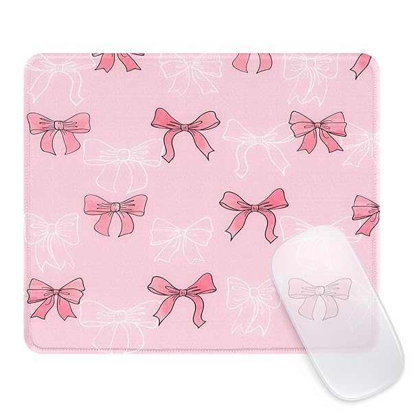 マウスパッド 蝶結び 疲労軽減 かわいい ゲーミングマウスマット リボン結び ゴム底 パーソナライズ デスクマット 滑り止め 水洗い 耐久性良い 柔軟 おしゃれ オフィス/ホーム用 9.5 X 7.8 インチ，ピンクと白い蝶結び