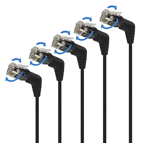 5本入り LANケーブル 360°回転式 CAT6 UTP イーサネットケーブル L字型 直角 0.25m 超短 ルーター/モデム/ゲーム機/PC対応 RJ45 ネットワークケーブル 32AWG 長さ25cm ブラック