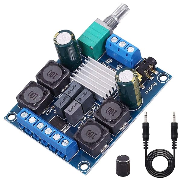 TPA3116D2 デジタルアンプボードデュアルチャンネル2x50W 5V 12V 24VオーディオステレオAMPハイパワーデジタルサブウーファーパワーアンプボード、3.5mmジャックオーディオケーブル付きスピーカー用、ノブキャップ