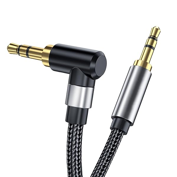 オーディオケーブル 3.5mmオス-3.5mmオス(L字) 3極 高耐久 スリムケーブル 24K金メッキプラグ オーディオケーブル ヘッドホン/スピーカー/車/スマホ/MP3/PCなどに対応 ブラック 1.5M